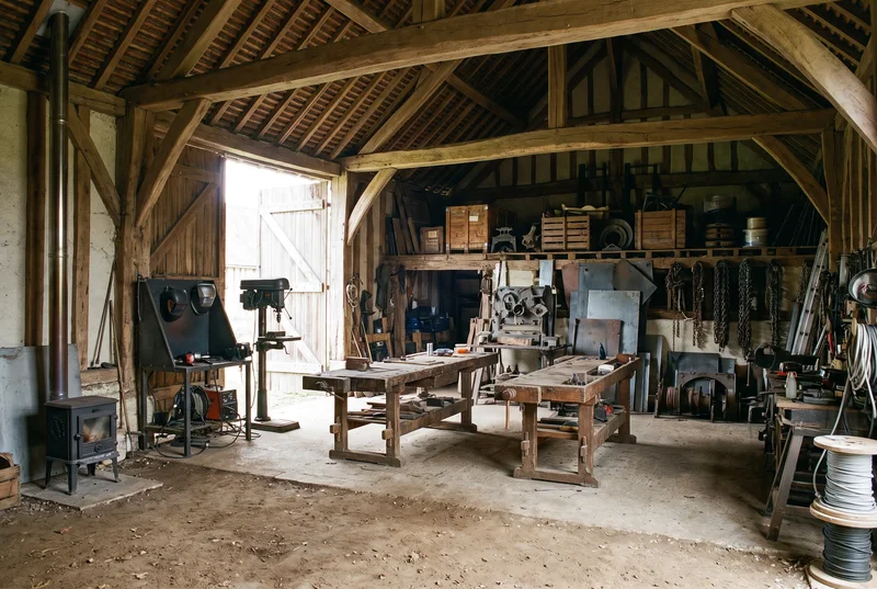La grange-atelier de Théo, porte ouverte
