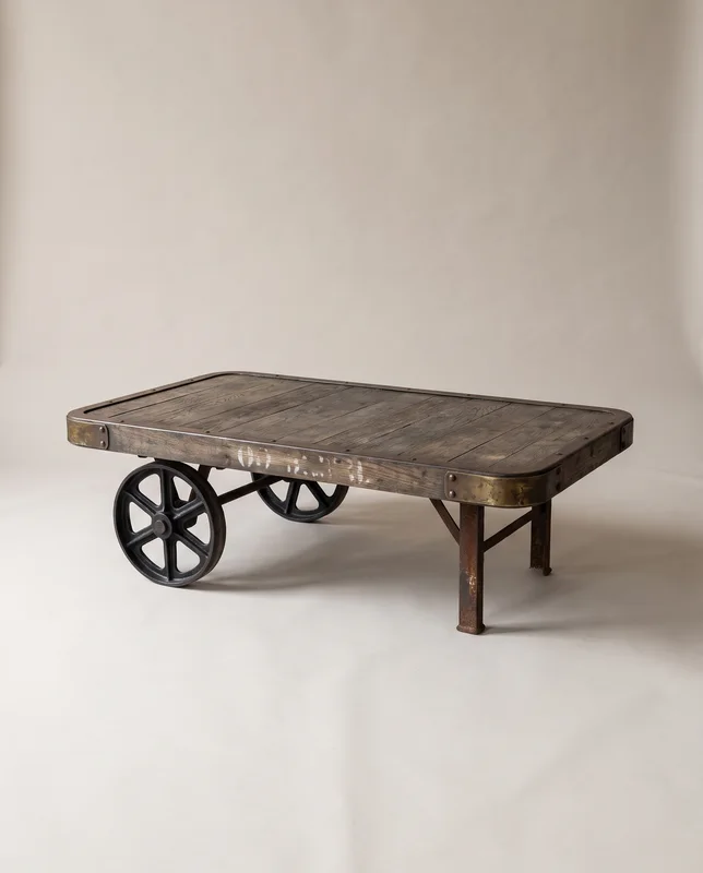 Table basse « Chariot de gare », vue de trois quarts